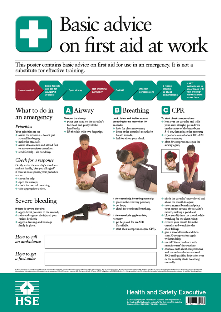 Basic advice on first aid at work poster