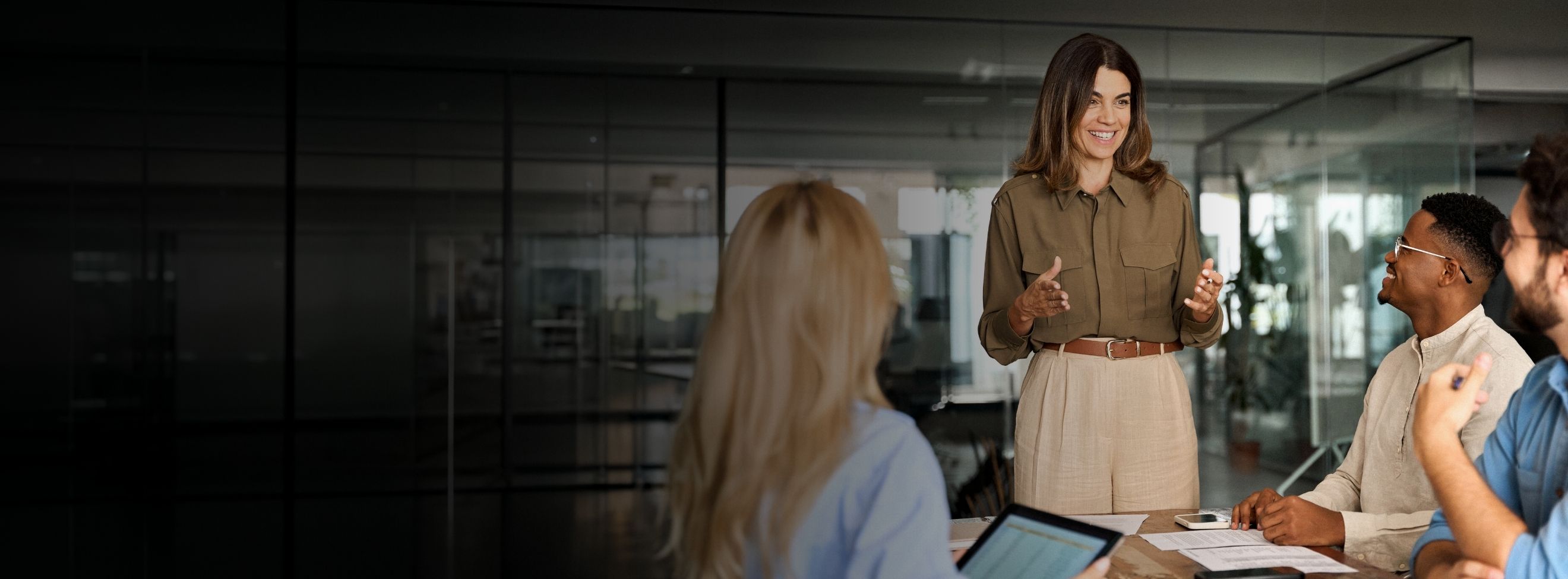 An image of a team meeting where they are discussing results of the stress survey